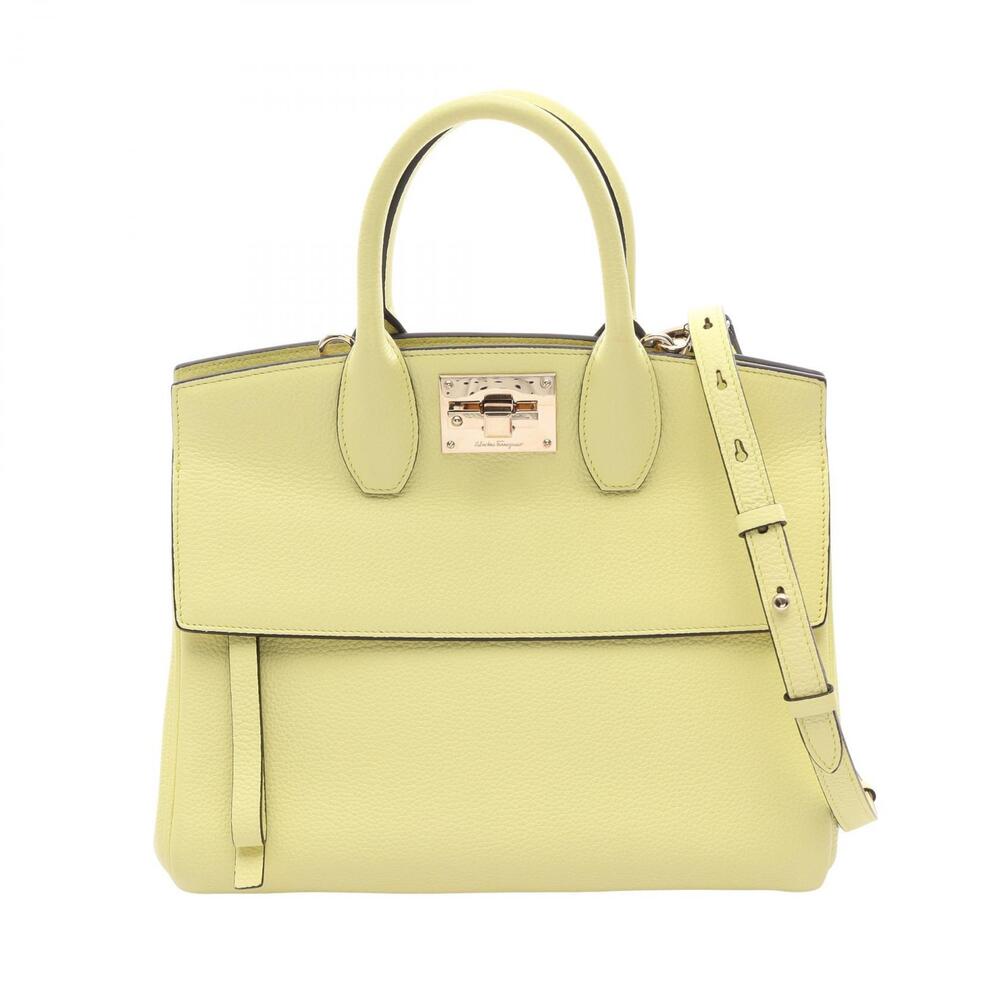 Salvatore Ferragamo The Studio Leather 2Way Shoulder Bag Yellow Brown